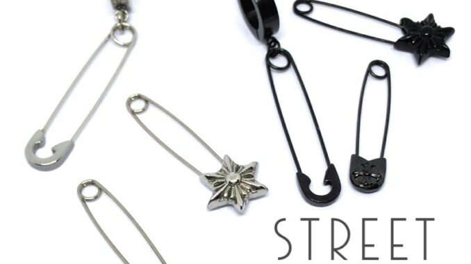 street punk style ต่างหูเข็มกลัด สแตนเลสแท้