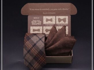เซ็ทเนคไทผ้าวูลน้ำตาลลายตาราง + ผ้าเช็ดหน้าสูท-Wool Necktie+ pocket square set