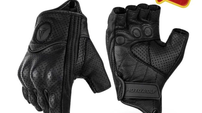 MOTOWOLF  MDL 0302B ถุงมือหนัง ครึ่งนิ้ว หนังแกะ