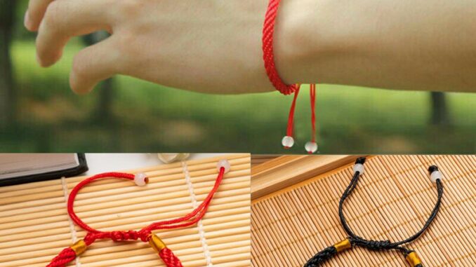 สร้อยข้อมือแฟชั่นโชคดีคู่การทอผ้าสร้อยข้อมือเชือกสีแดงและดำปรับความยาวได้สำหรับทั้งเด็กและผู้ใหญ่