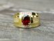 แหวนพลอยโกเมนจันทบุรี (Garnet) เรือนเงินแท้92.5%ชุบทองคำ 24K สไตส์โบราณ พลอยสีแดงอมน้ำตาล เนื้อใส ไซส์นิ้ว 60 เบอร์ 9 US