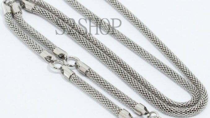s2shop สร้อยคอสแตนเลสแท้ สร้อยคอพระ ลายถักโปร่งเบา ห้อยพระได้ 5 องค์ ความกว้าง 4 มม.No.5538