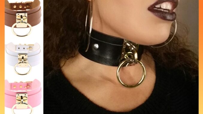 OneWorld@ O Ring Pendant Collar Faux Leather โชเกอร์  Punk Necklace