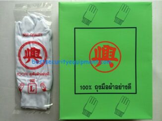 ถุงมือจราจรสีขาว แบบยางรัดข้อ โหลละ 225 บาท ทำจากเนื้อไนล่อนผสมโพลีเอสเตอร์ ทำให้ยืดหยุ่น กระชับมือ ไม่ติดฝุ่น