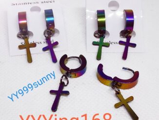 ต่างหู ไม่ต้องเจาะหู ตุ้มหู จิว ไม้กางเขน Cross Huggie Stud Earrings for Men Stainless Steel Earing Punk Male Costume Je
