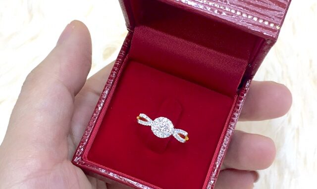 แหวนกระจุกก้านคู่(หน้าแหวนขนาด 6.4มิล) ทอง9K เพชรแท้เกสร⭐️มีใบรับรองของแท้ให้