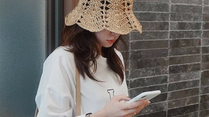 หมวกสานหญิง [รุ่น S002] สไตล์เกาหลีใส่สบาย หมวกเที่ยวทะเล หมวกกันแดด เนื้ออ่อน ปีกกลางๆสามารถพับใส่กระเป๋าได้