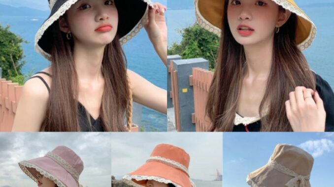 [พร้อมส่ง] หมวกแฟชั่นผู้ใหญ่  ปีกกว้างสีพื้นสำหรับผู้หญิง สไตล์ญี่ปุ่น แต่งระบายผ้าลูกไม้ ใส่กันแดด
