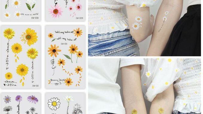 แทททู Daisy เดซี่ ดอกทานตะวัน (B4) เป็นแบบชั่วคราว 2-7 วัน ติดแล้วสีขึ้นเลย สามารถลบออกได้ แทททู Daisy เดซี่ ดอกทานตะวัน (B4) เป็นแบบชั่วคราว 2-7 วัน ติดแล้วสีขึ้นเลย สามารถลบออกได้