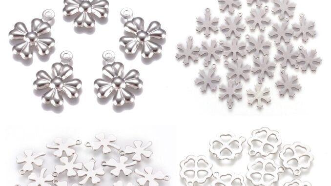 CHARMS สแตนเลสรูปใบโคลเวอร์ 304 ขนาด 13 . 5X10X0 . 6 มม . 50 ชิ้น