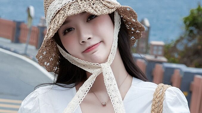 119 หมวกสานบักเก็ตผู้หญิง สายผูกโบว์ พับได้ แฮนด์เมด กันแดดกันยูวีUV สไตล์ญี่ปุ่น