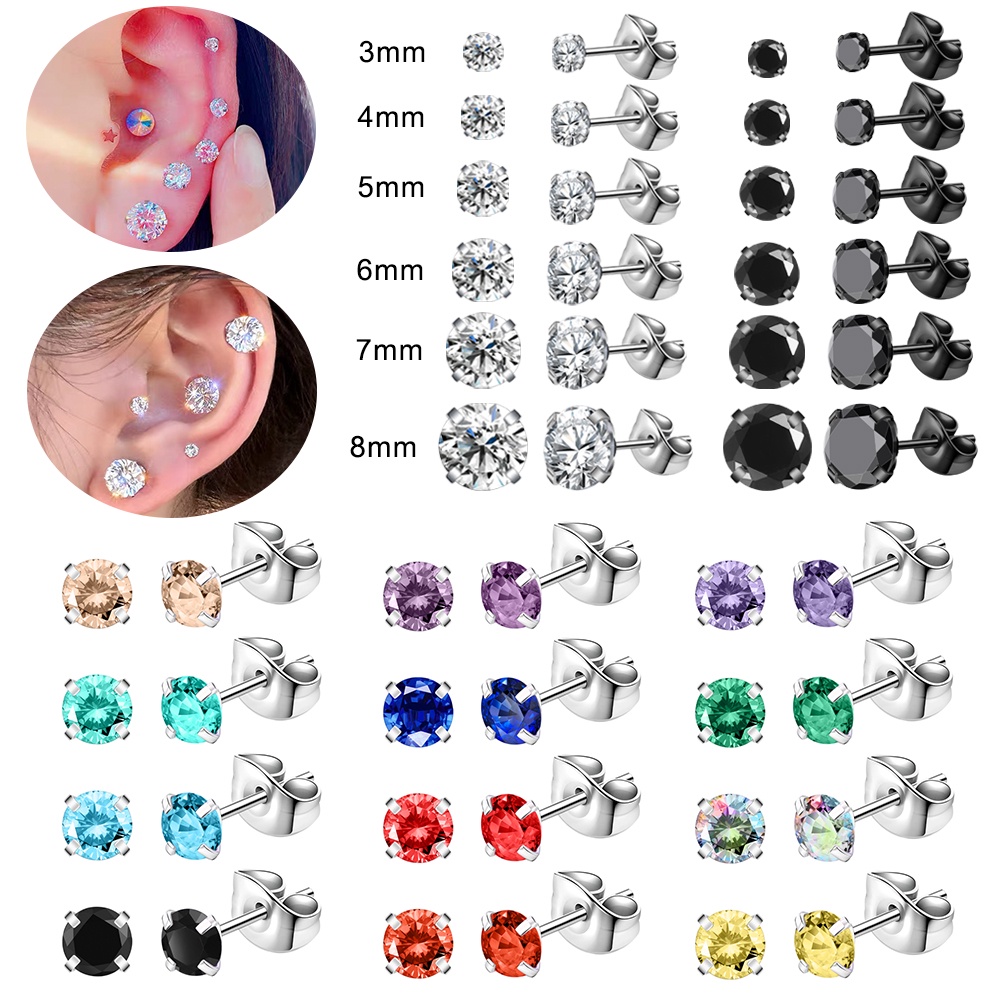 1 ชิ้น 3/4/5/6/7/8 มม. สี คริสตัล ต่างหูสตั๊ด สเตนเลส กระดูกอ่อน ต่างหู Tragus Conch Helix เจาะ ต่างหูสตั๊ด