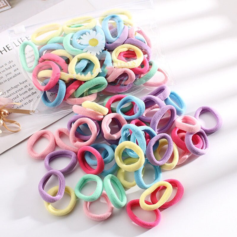 100 ชิ้น / เซต 3 ซม. ใหม่ ที่มีสีสัน ยืดหยุ่นสูง ยางรัดผม นุ่ม Scrunchies ยางรัดผม ผู้หญิง เด็กผู้หญิง S