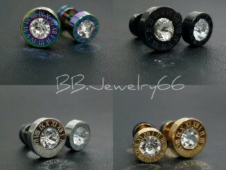 SS04 จิวหูสแตนเลส นาฬิกาโรมัน ฝังเพชร ก้าน 1.2 mm. ขนาด 8/10 mm. (1 ข้าง) จิวเพชร ต่างหูเพชร
