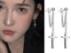 Roselife ต่างหูโซ่ห้อยจี้ไม้กางเขนสีเงินสําหรับผู้หญิง 1 คู่