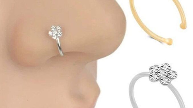 จิวจมูกดอกไม้ปลอมแหวนและกระดุมจมูกคลิปห่วงจมูก Rhinestone 5 Rhinestone