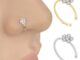 จิวจมูกดอกไม้ปลอมแหวนและกระดุมจมูกคลิปห่วงจมูก Rhinestone 5 Rhinestone