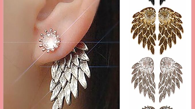 ต่างหูสตั๊ดประดับ Rhinestone ต่างหูรูปทรงปีก เครื่องประดับแฟชั่น