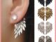 ต่างหูสตั๊ดประดับ Rhinestone ต่างหูรูปทรงปีก เครื่องประดับแฟชั่น
