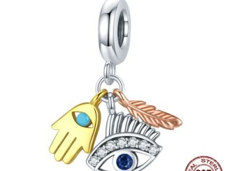 Bamoer 100% Sterling Silver 925 Guardian Pendant Lucky Hand Devil Eye Feathers Colorful Charm Fit Bracelet DIY Fashion Accessories SCC1860