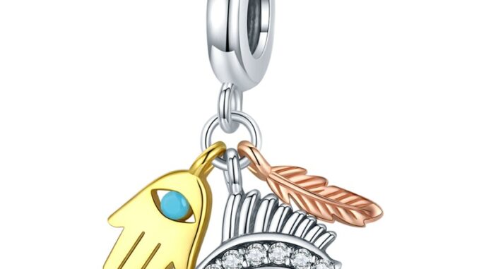 Bamoer 100% Sterling Silver 925 Guardian Pendant Lucky Hand Devil Eye Feathers Colorful Charm Fit Bracelet DIY Fashion Accessories SCC1860