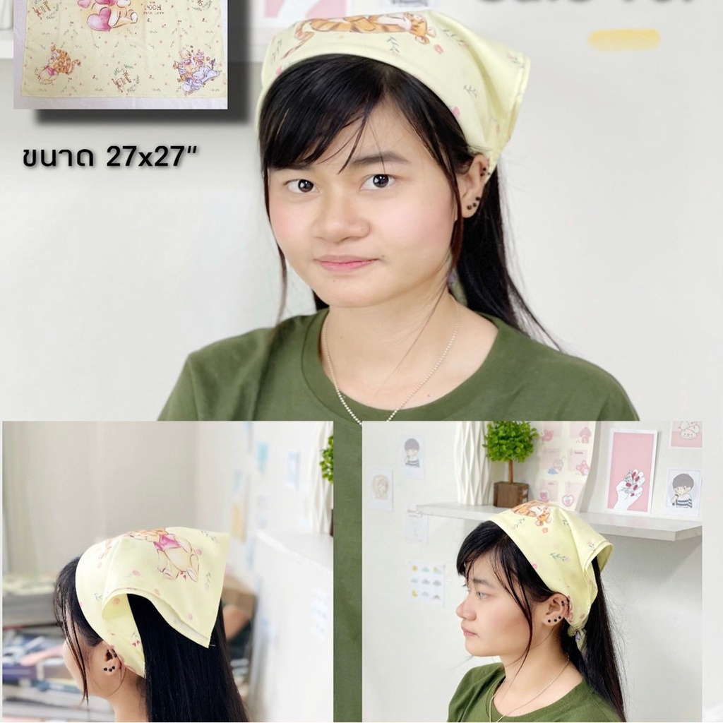 Disney ลิขสิทธิ์แท้ ผ้าผูกผม โบว์ติดผม ยางมัดผม หมีพู Pooh & Friend : Feeling