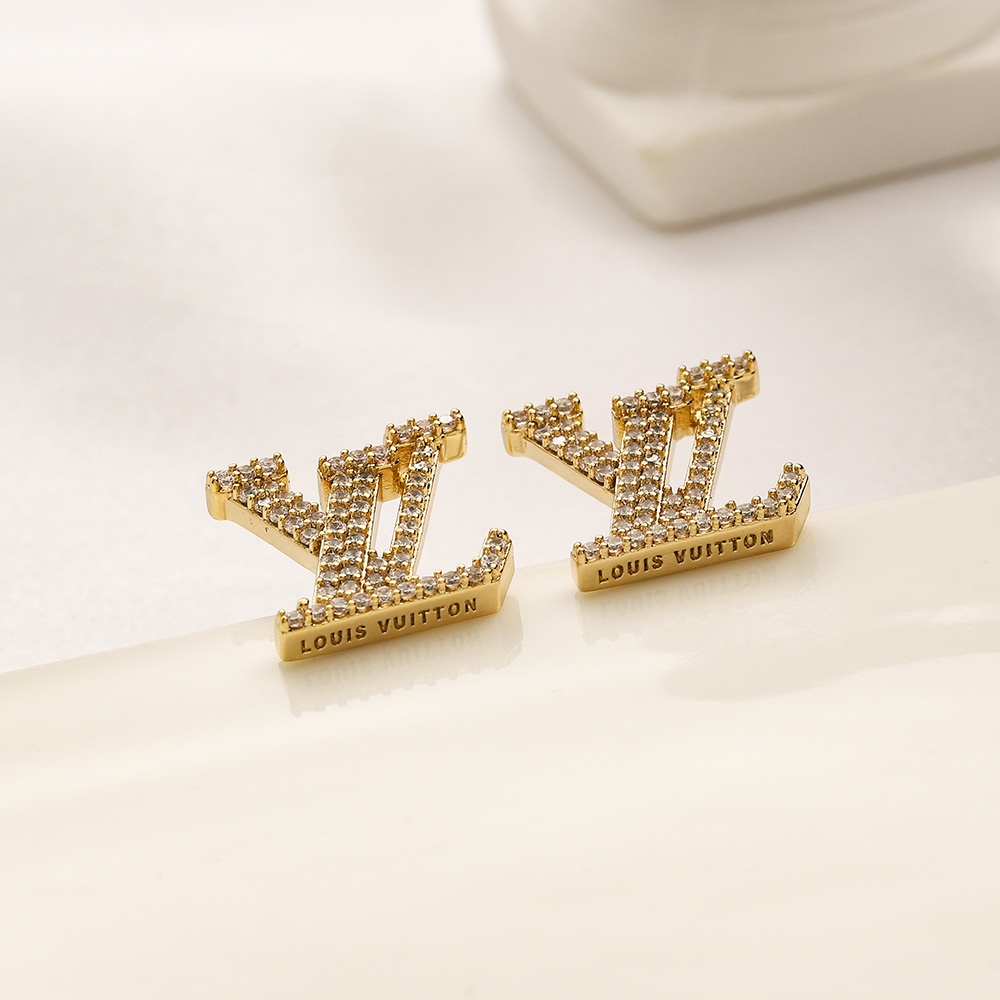 LOUIS VUITTON ต่างหูสตั๊ด เหล็กไทเทเนียม รูปโลโก้ตัวอักษร LV เครื่องประดับแฟชั่น สําหรับผู้หญิง