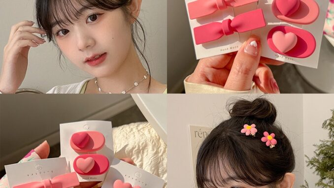 ชุดกิ๊บติดผม รูปหัวใจ ประดับโบว์ และดอกไม้น่ารัก สีชมพูหวาน แบบเรียบง่าย เครื่องประดับ สําหรับผู้หญิง