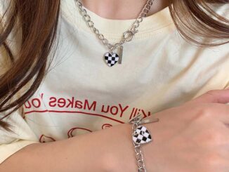 Korea Checkerboard Love Pendant Hollow OT Chain Necklace Female Bracelet