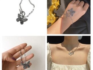 （A12-01-6）สร้อยคอสร้อยข้อมือจี้ผีเสื้อสีเงินสไตล์เกาหลี