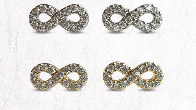 Tiny infinity 14k earrings. (ต่างหูแบบติดหู งานชุบทองคำขาว เพชร CZ)