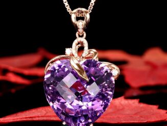 จี้สร้อยคอแฟชั่นสตรีหรูหรารูปหัวใจอเมทิสต์สีทอง 18K