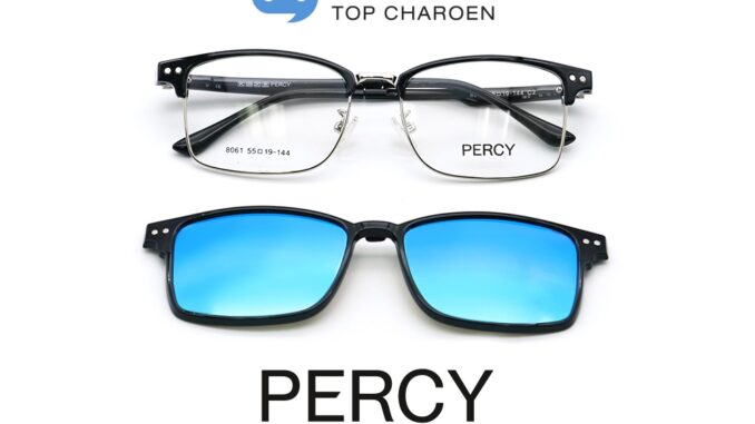 PERCY แว่นสายตาทรงเหลี่ยม 8061-C2  size 55 พร้อมคลิปออนกันแดด By ท็อปเจริญ