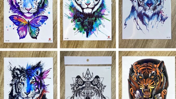 3แถม1 ลายเสือ-สิงโต สติ๊กเกอร์แทททู รอยสักชั่วคราว รอยสักชั่วคราวกันน้ำ  #แทททู #Tattoo