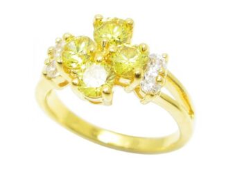 แหวนดอกไม้เพชร พลอยสีเหลือง บุษราคัม ชุบทอง 24k