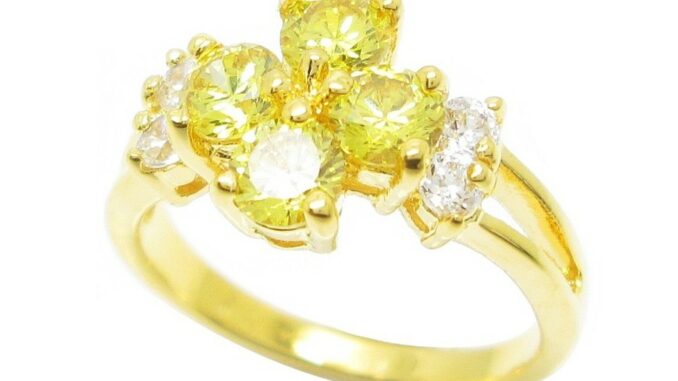 แหวนดอกไม้เพชร พลอยสีเหลือง บุษราคัม ชุบทอง 24k