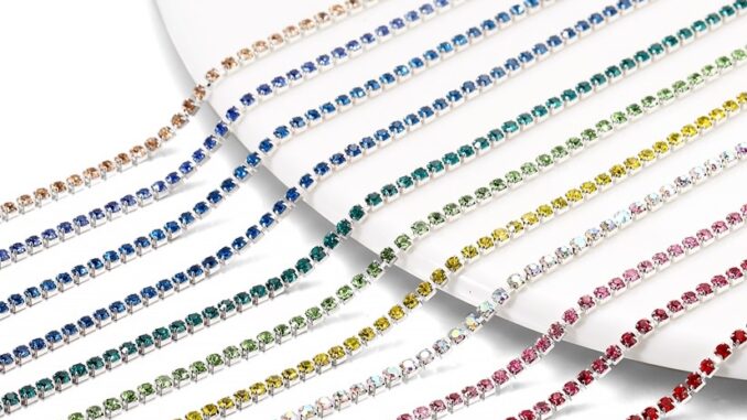 1 ชิ้น 2mm*1m กลิตเตอร์คริสตัล rhinestone โซ่สำหรับเย็บผ้า DIY เครื่องประดับแฟชั่น