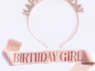 ที่คาดศีรษะผ้าซาตินกลิตเตอร์ตัวอักษร Happy Birthday + ผ้าคาดศีรษะวันเกิด