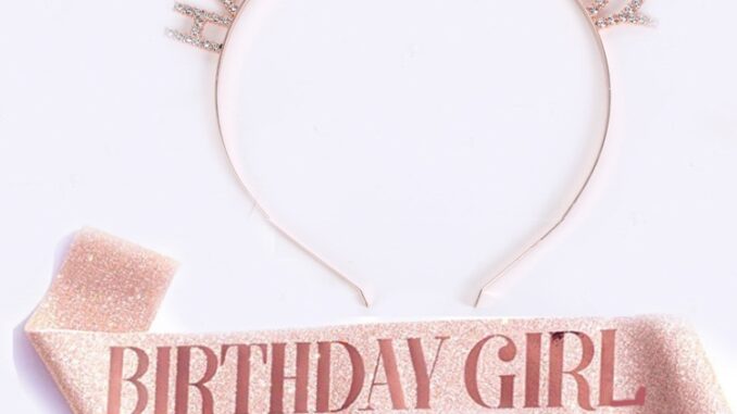 ที่คาดศีรษะผ้าซาตินกลิตเตอร์ตัวอักษร Happy Birthday + ผ้าคาดศีรษะวันเกิด