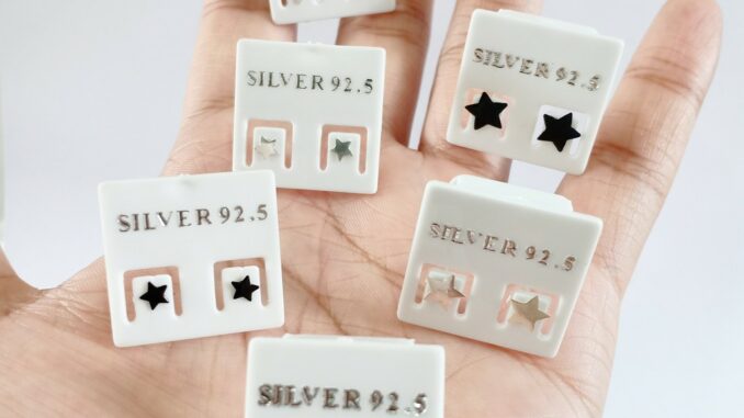 ต่างหูเงินแท้ star earrings 92.5% เงินแท้ (ดาวแผ่น)