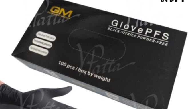 GM ถุงมือยาง ไนไตรสีดำ เกรด A สำหรับช่างสัก อุปกรณ์สักคิ้ว