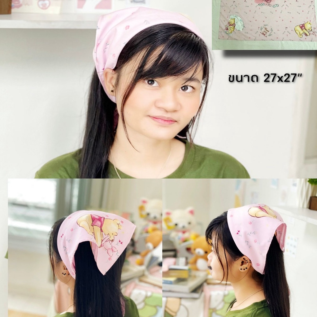 Disney ลิขสิทธิ์แท้ ผ้าผูกผม โบว์ติดผม ยางมัดผม หมีพู Pooh & Friend : Feeling