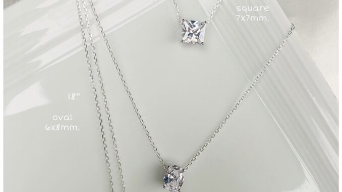 ✨iam silver925 สร้อยคอเงินแท้(จี้คล้องสร้อย)รูปสี่เหลี่ยมsquare /รูปไข่oval เพชรczเกรดพรีเมี่ยม