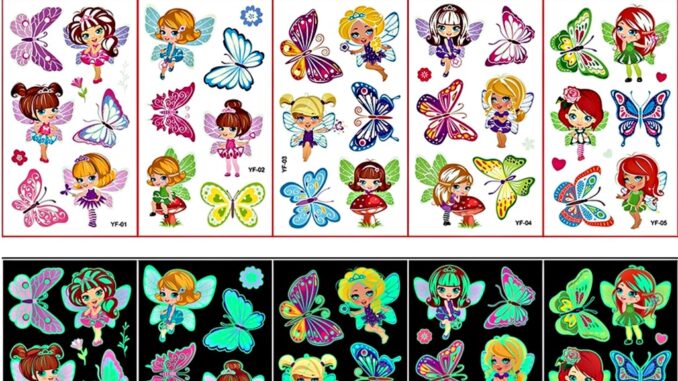 สติ๊กทูเรืองแสง ลายนางฟ้าดอกไม้ กันน้ำ Sticker Tattoo Flower Fairy สติ๊กเกอร์รอยสัก มีให้เลือก 5 แบบ พร้อมส่งในไทย