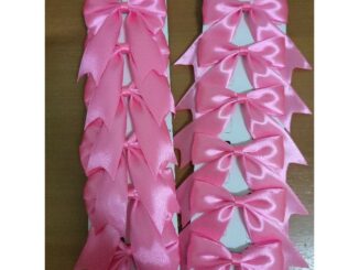 โบว์ติดผมนักเรียน สีชมพู  ขนาด1นิ้ว( 1แผงมี6ตัว)งานผ้าซาติน
