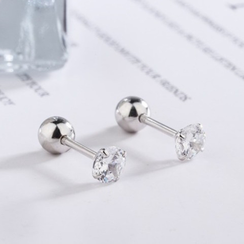 138-littlegirl gifts- Diamond earrings bone screw  (ราคาต่อชิ้น)