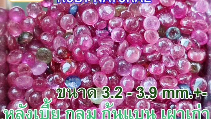 ❤️A245 เฉลี่ย 3.2 - 3.9 มิล 1 เม็ด ทับทิม เผาเก่า หลังเบี้ย กลม สี ชมพู อมม่วง Ruby  Natural ก้นเพชร ธรรมชาติแท้ 100%