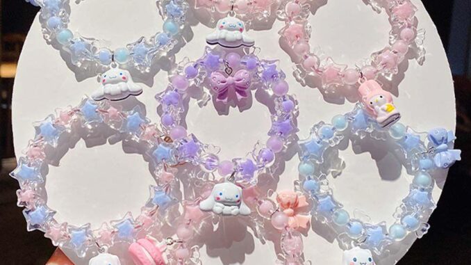Mxfashione สร้อยข้อมือ ประดับลูกปัด รูปดาว สีชมพู สีฟ้า สําหรับเด็กผู้หญิง
