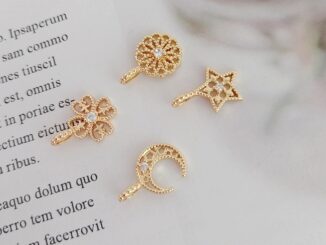จี้รูปดาวห้าแฉก ดวงจันทร์ ใบโคลเวอร์สี่แฉก ขนาดเล็ก ชุบทอง 14K ฝังเพทาย DIY