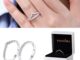 Pandora แหวนเงิน 925 ประดับเพชร เพทาย รูปตัว V สําหรับหมั้น งานแต่งงาน 2 ชิ้น ต่อชุด